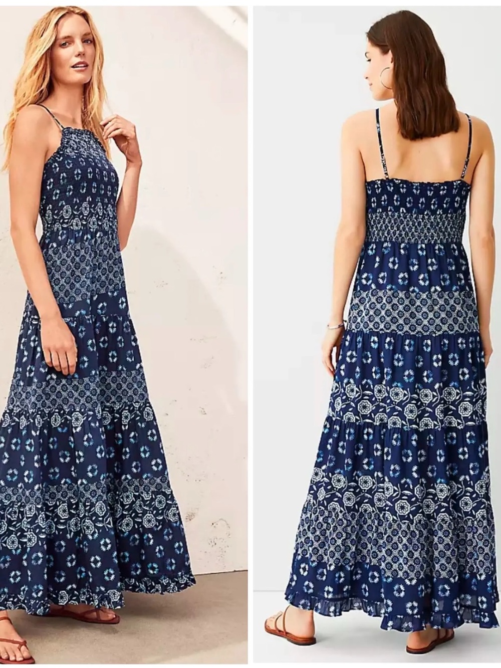 Women’s Navy Blue Printed Maxi Dress